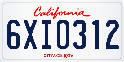 CA license plate 6XIO312