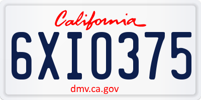 CA license plate 6XIO375