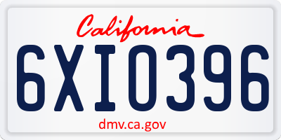 CA license plate 6XIO396