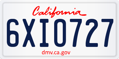 CA license plate 6XIO727