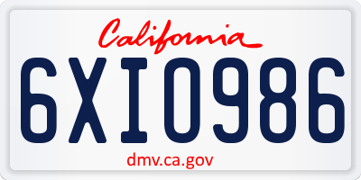 CA license plate 6XIO986