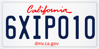 CA license plate 6XIP010
