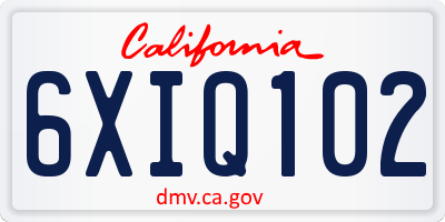 CA license plate 6XIQ102