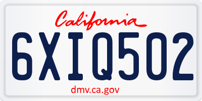 CA license plate 6XIQ502