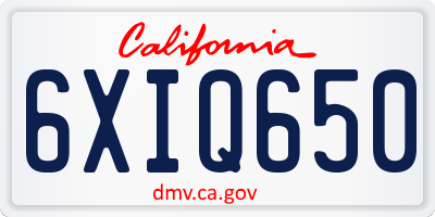 CA license plate 6XIQ650