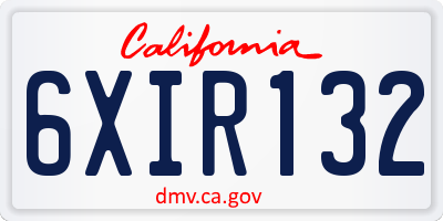 CA license plate 6XIR132