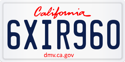 CA license plate 6XIR960