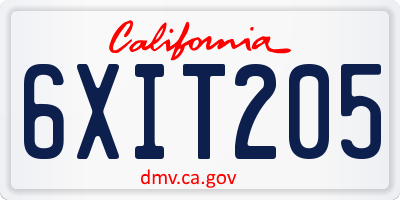 CA license plate 6XIT205