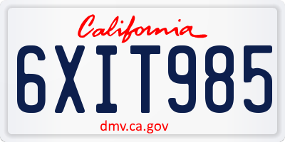 CA license plate 6XIT985