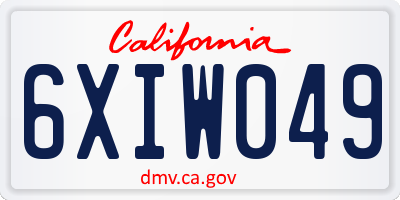 CA license plate 6XIW049