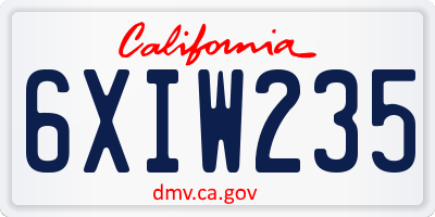 CA license plate 6XIW235