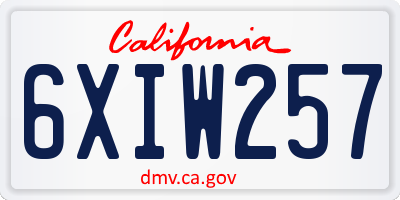CA license plate 6XIW257