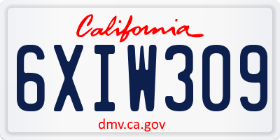 CA license plate 6XIW309