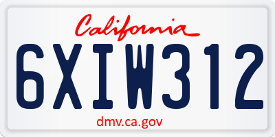 CA license plate 6XIW312