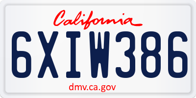 CA license plate 6XIW386