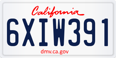 CA license plate 6XIW391