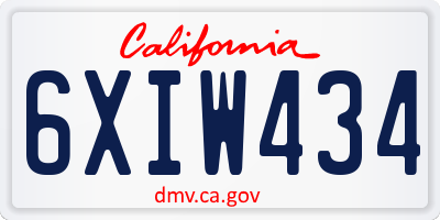 CA license plate 6XIW434