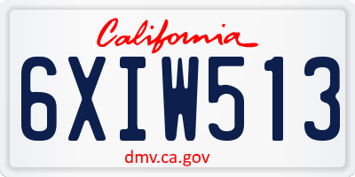 CA license plate 6XIW513