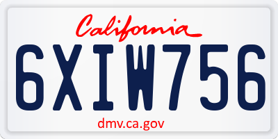 CA license plate 6XIW756