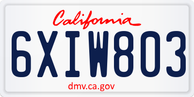 CA license plate 6XIW803