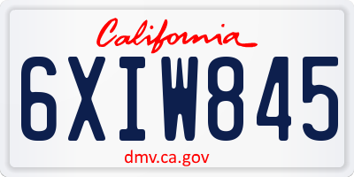 CA license plate 6XIW845