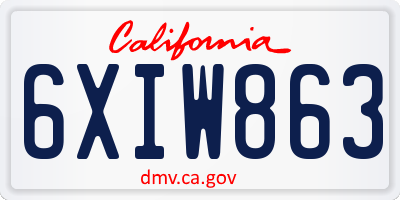 CA license plate 6XIW863
