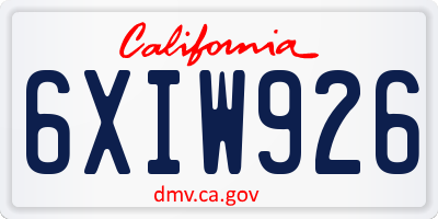 CA license plate 6XIW926