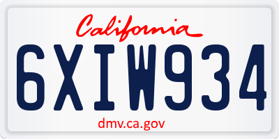 CA license plate 6XIW934
