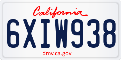 CA license plate 6XIW938