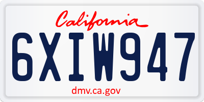 CA license plate 6XIW947