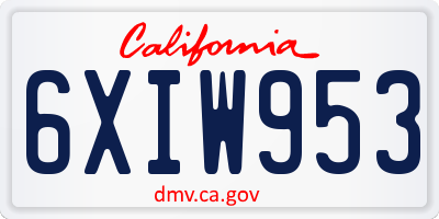 CA license plate 6XIW953