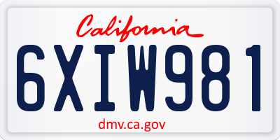 CA license plate 6XIW981