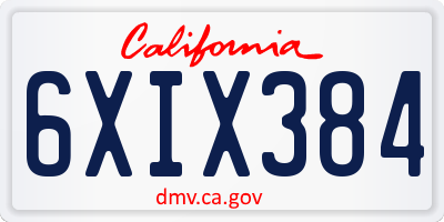 CA license plate 6XIX384