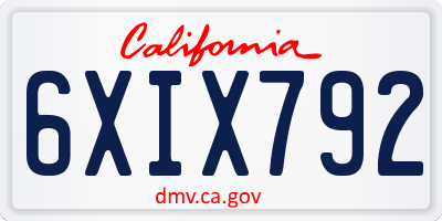 CA license plate 6XIX792
