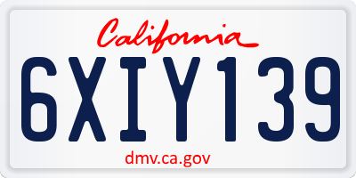 CA license plate 6XIY139