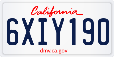 CA license plate 6XIY190