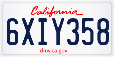 CA license plate 6XIY358
