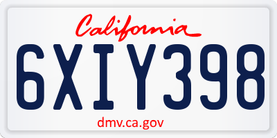 CA license plate 6XIY398
