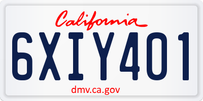 CA license plate 6XIY401