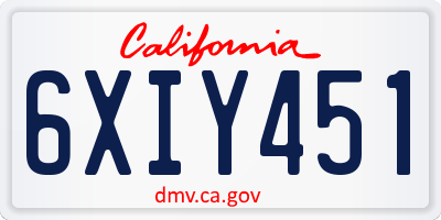 CA license plate 6XIY451