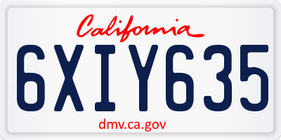 CA license plate 6XIY635