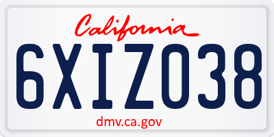 CA license plate 6XIZ038