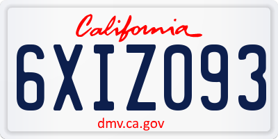 CA license plate 6XIZ093