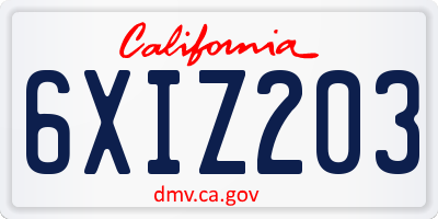 CA license plate 6XIZ203