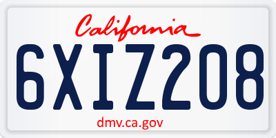 CA license plate 6XIZ208