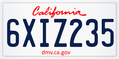CA license plate 6XIZ235