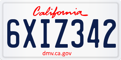 CA license plate 6XIZ342