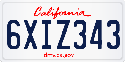 CA license plate 6XIZ343