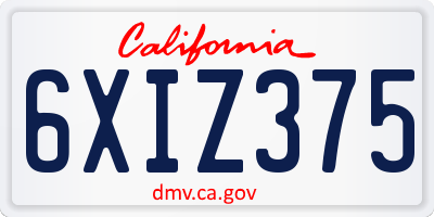 CA license plate 6XIZ375