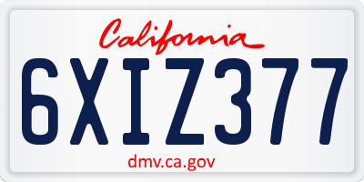 CA license plate 6XIZ377